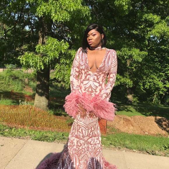 rose gold feather dress